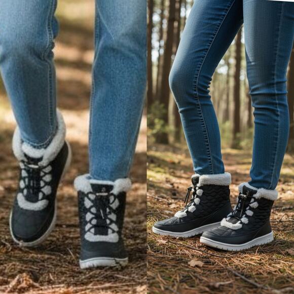 Ryka Womens Black Snow Bound Water Repellent Faux Fur Winter Boots Lace sz 8 NEW - Picture 1 of 8